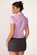 V Neck Striped Ruched Blouse