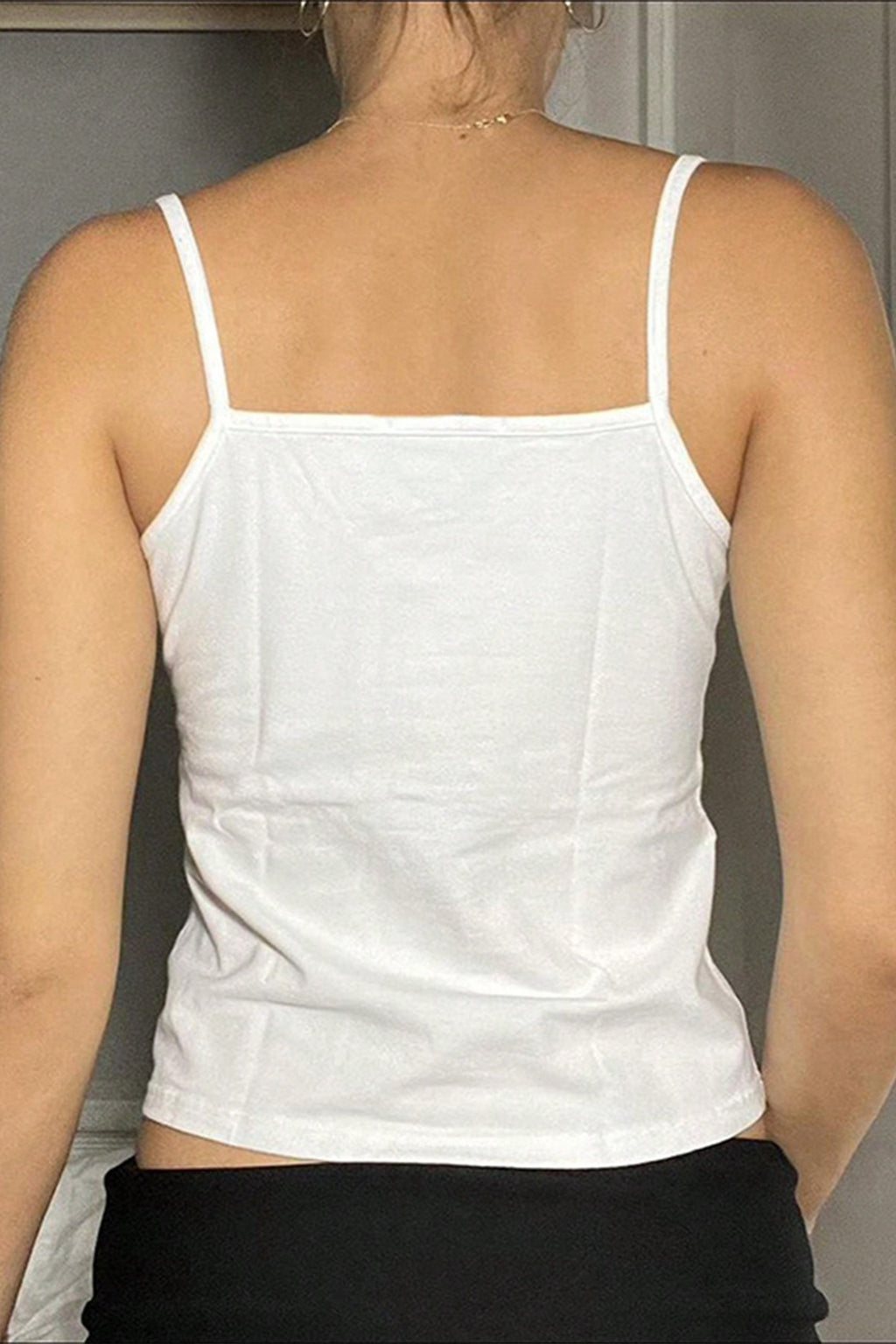 Solid U Neck Button Trim Cropped Cami