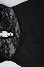 Black Lace Patchwork Deep V Bodycon Maxi Dress