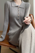 Elegant Collared Maxi Sweater Dress