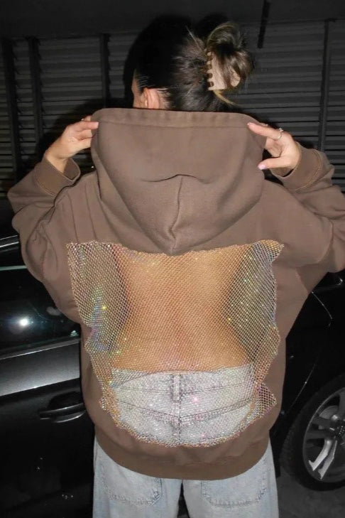 Mesh Back Cutout Pullover Hoodie