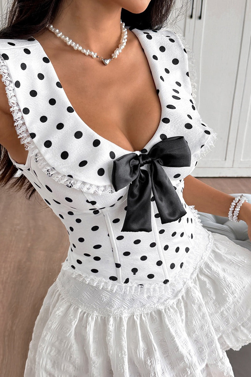 Polka Dot Halter Corset Bow Back Tank Top Secondary image