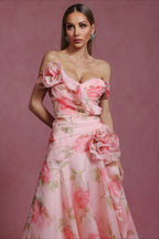 V Neck 3D Detail Elegant Maxi Floral Dress