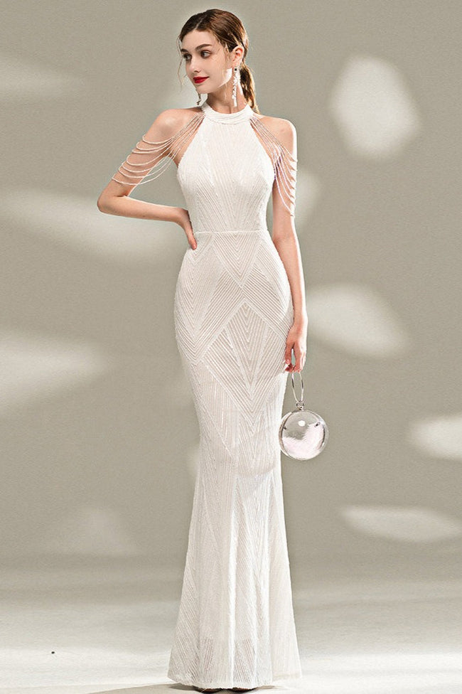 Elegant Slim Fit Long Gown Formal Dress S / White Main image