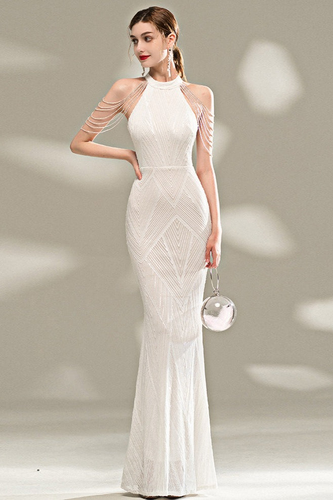 Elegant Slim Fit Long Gown Formal Dress S / White Main image