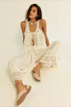 Patchwork Lace Sleeveless Top Boho Pants Set