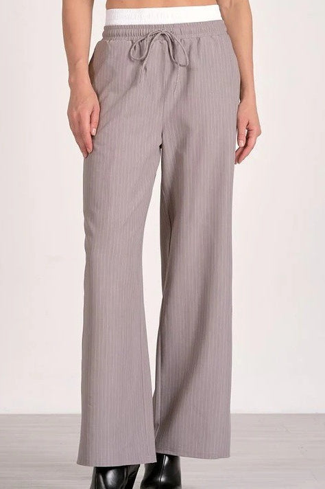 Stripe Patchwork Drawstring Waist Straight Pants