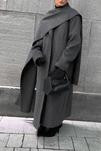 Long Line Scarf Neck Wool Style Overcoat