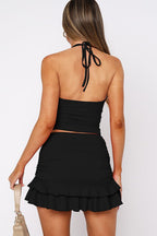 V Neck Cut Out Halter Bodycon Mini Skirt Set