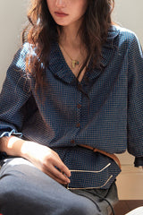 V Neck Ruffle Checkered Blouse