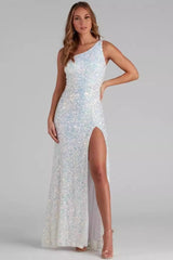 Sequin One Strap Slit Formal Dress
