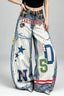 3D Graphic Print Wide Leg Denim Jeans