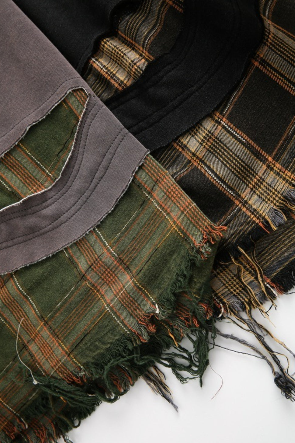 Distressed Plaid Layered Polo Collar Oversized Sweatshirt