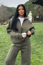Half Zip Sweatshirt Wide Leg Pants Set