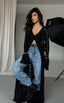 Knitted Flare Long Sleeve Beach Cardigan Black / S