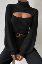 Sexy Hollow Out Turtleneck Sweater Black / XS