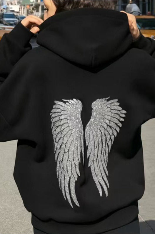 Wing Sequin Embroidery Loose Casual Sweatshirt