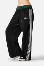 Vintage Stripe Embroidery Relaxed Double Waist Pants