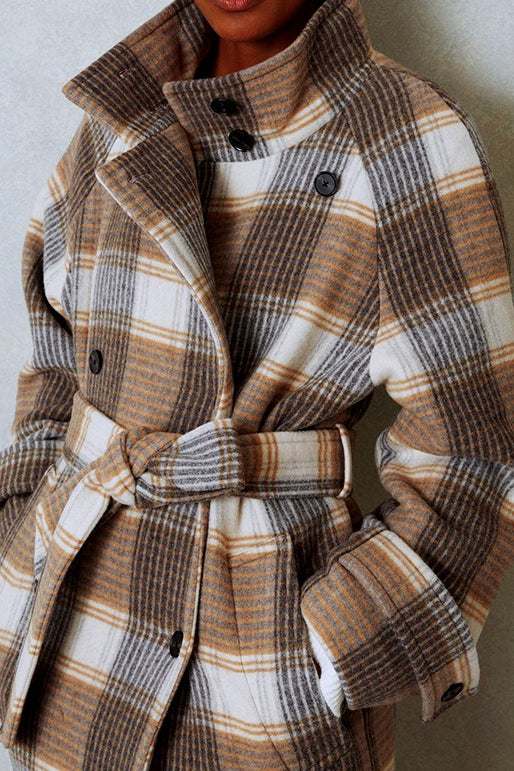 Color Block Check Tweed Belted Overcoat Secondary image