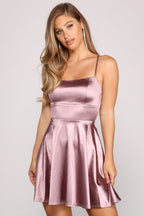 Satin Square Neck Lace Up Cocktail Dress