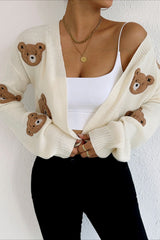 Bear Embroidery Short Christmas Cardigan
