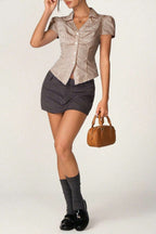 V Neck Striped Ruched Blouse