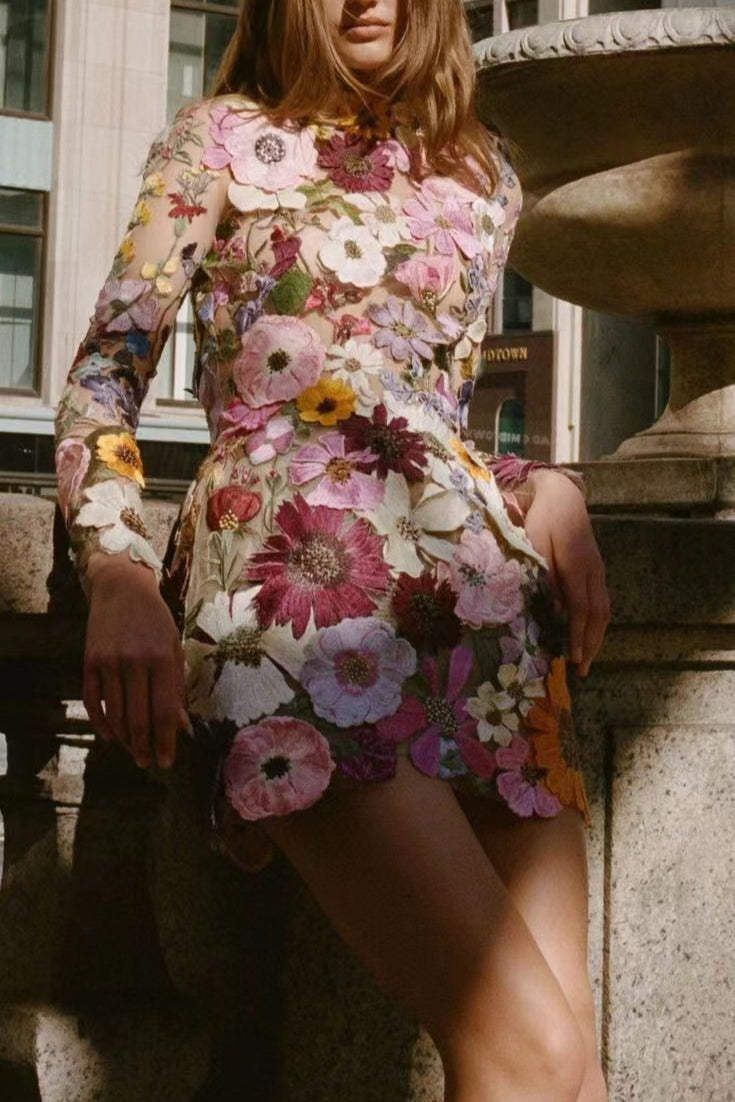 3D Floral Embroidery Bodycon Floral Dress Secondary image