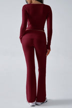 Casual Slim Fit Knit Long Sleeve Top Straight Leg Pants Set