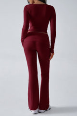 Casual Slim Fit Knit Long Sleeve Top Straight Leg Pants Set