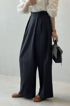 Asymmetrical Placket Tie Relaxed High Waist Long Pants