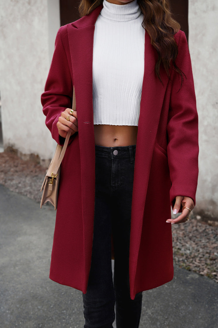 Wool Blend Solid Longline Coat coats