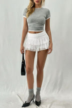 Sexy Tiered Lace Trim Mini Cake Skirt