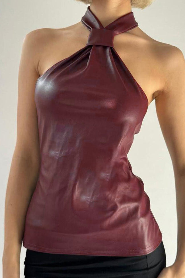 Solid Color Strapless Ruched Bodycon Halter Top Main image