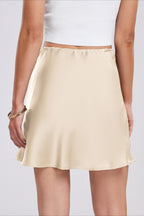 Solid Satin Drawstring Casual Mini Skirt
