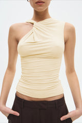 Twist Front Off Shoulder Sleeveless Solid Tank Top