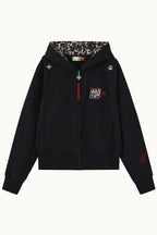 Leopard Lined Devil Horn Cross Zip Hoodie