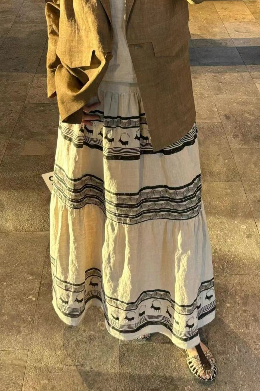Printed Linen High Waist A Line Boho Skirt Secondary image