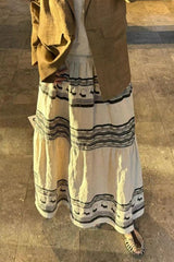 Printed Linen High Waist A Line Boho Skirt