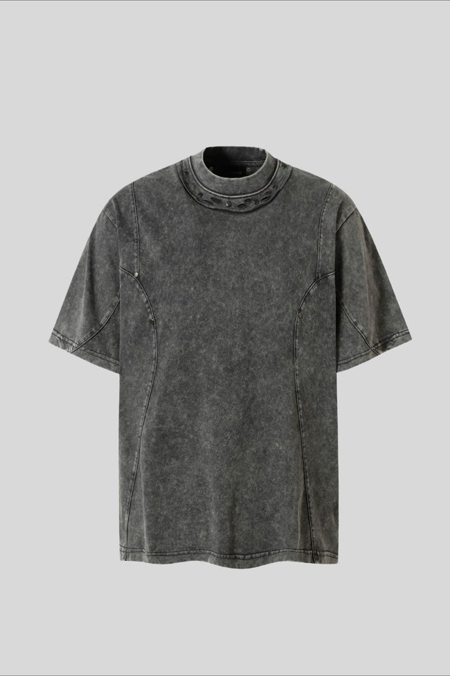 Studded Distressed Collar Washed Oversized Tee Main image