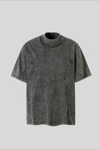 Studded Distressed Collar Washed Oversized Tee
