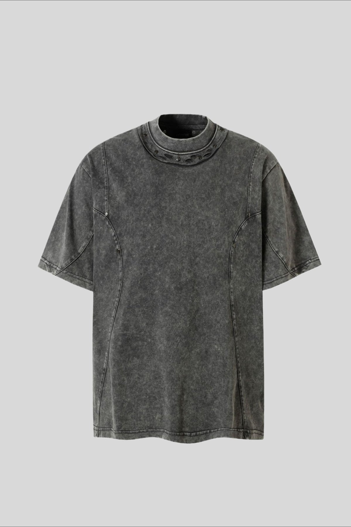 Studded Distressed Collar Washed Oversized Tee