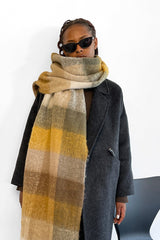 Long Plaid Mohair Fringe Wrap Scarf