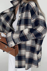 Relaxed Fit Plaid Long Sleeve Blouse