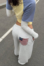 Flag Graphic Drawstring Wide Leg Sweatpants