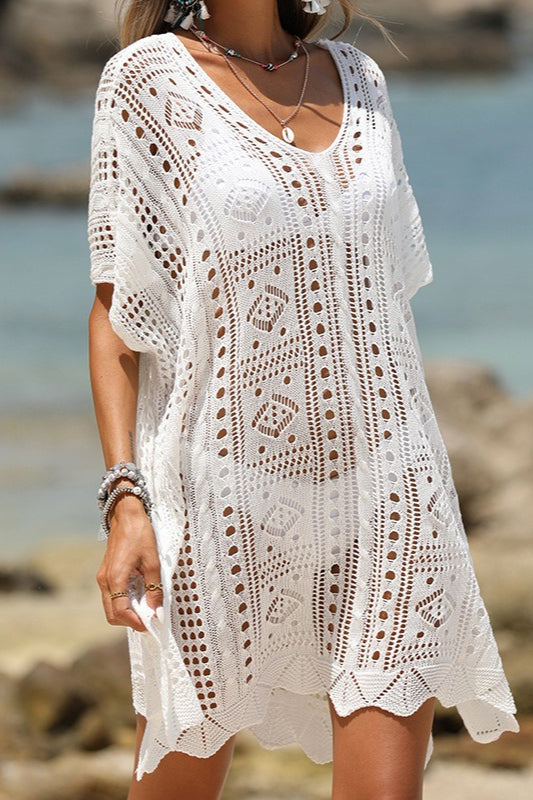Loose Deep V Hollow Out Beach Knit Cover Up Main image