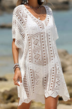 Loose Deep V Hollow Out Beach Knit Cover Up