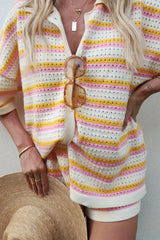 Striped Color Block Knit Shorts Set