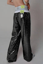 Sequin Color Block Slim Loose Pants