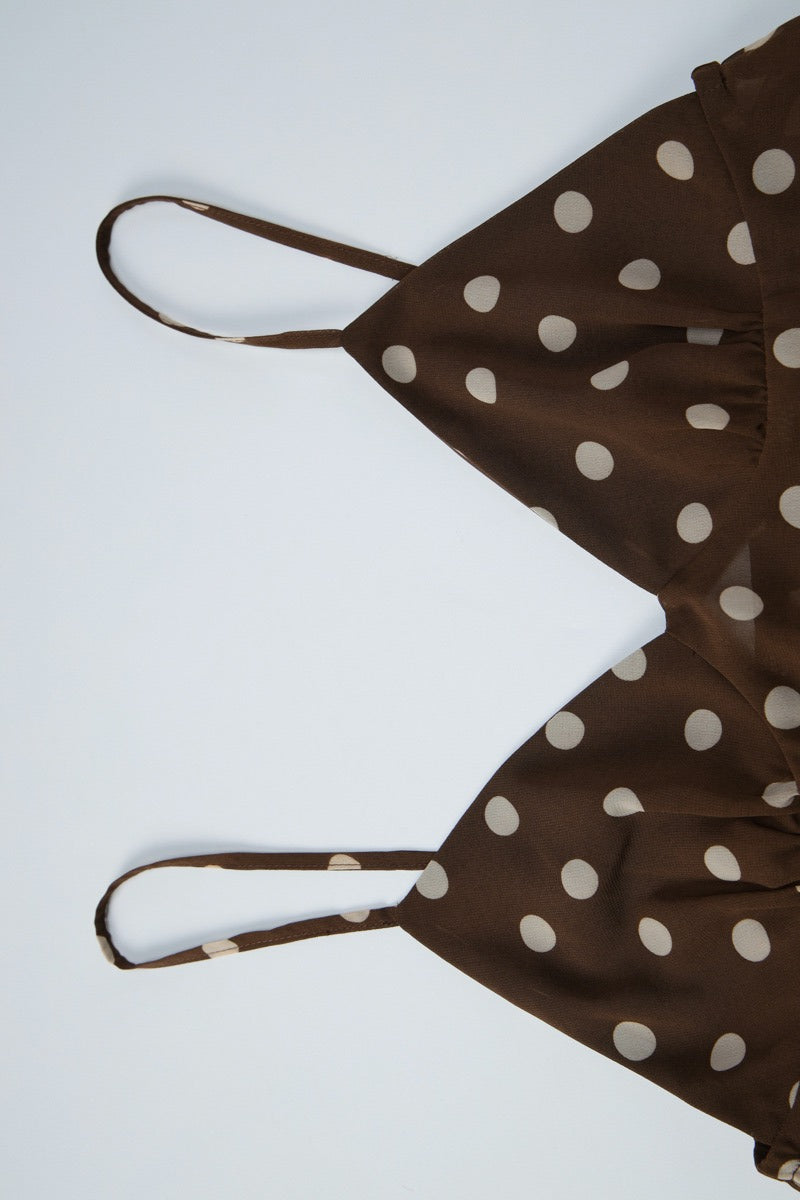Brown Polka Dot V Neck Mesh Cami