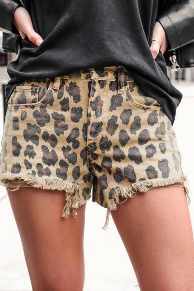 Leopard Print High Waist Denim Shorts Main image